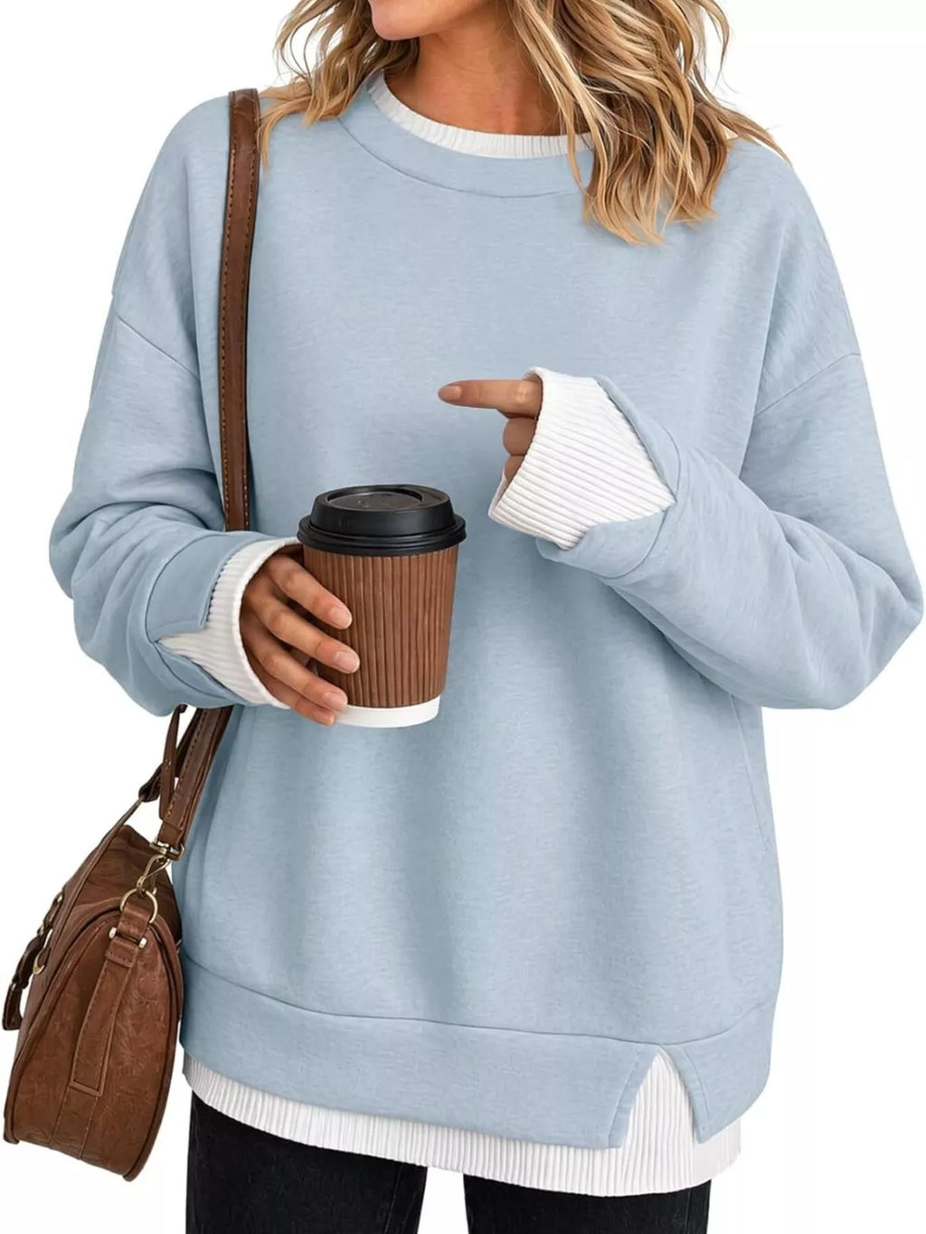 Crewneck Sweatshirt Contrast Ribbed Trim