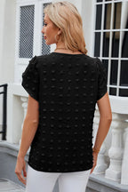 Swiss Dot Round Neck Short Sleeve T-shirt (8)