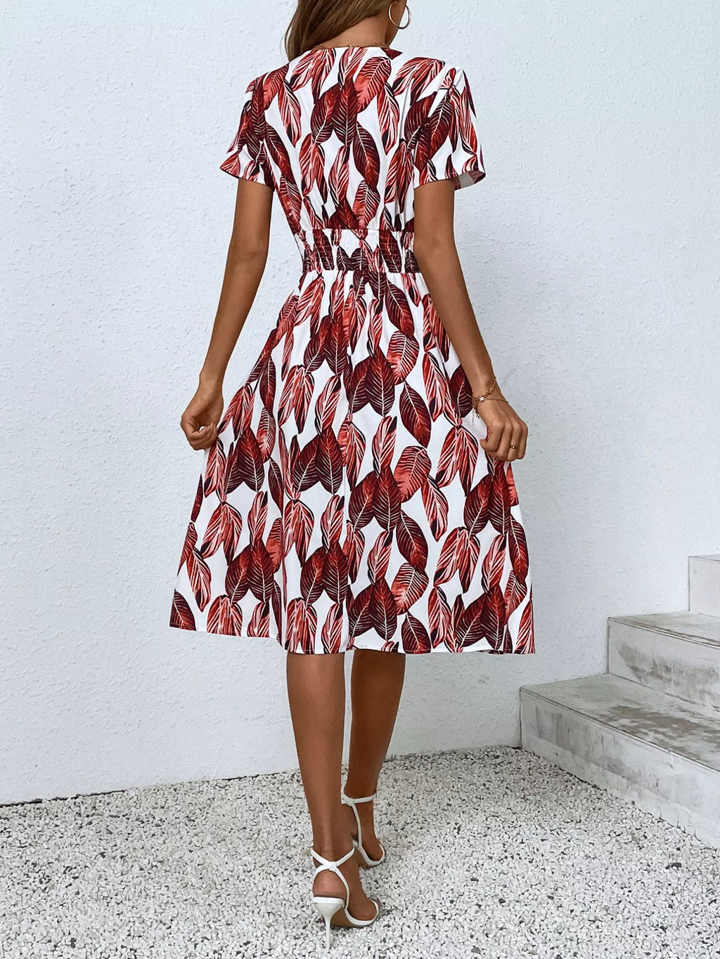 Printed Short Sleeve Midi Dress (27)
