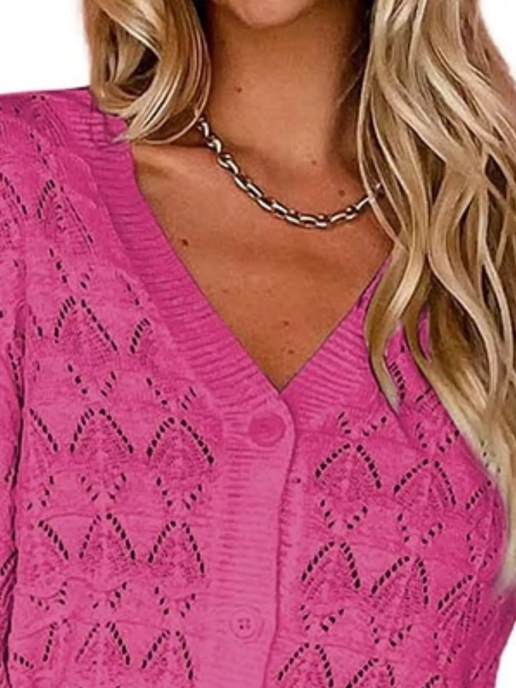 Chic V-neck Openwork Button-down Knit Cardigan (14)
