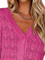 Chic V-neck Openwork Button-down Knit Cardigan (14)