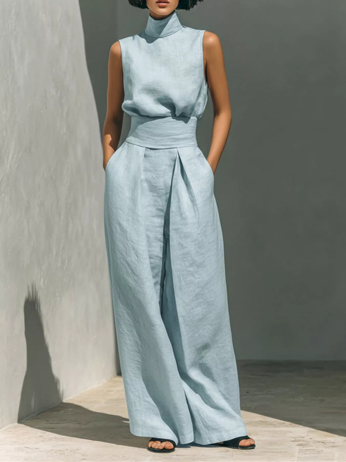 Full Size Sleeveless Wide-leg Jumpsuit Smocked Waist Plus (5)