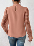 Mock Neck Sheer Lace Sleeve Blouse (21)