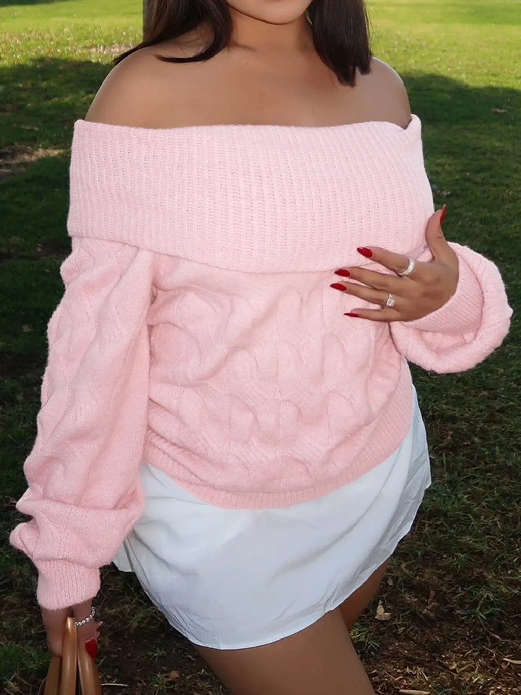 Cable Knit Off-shoulder Sweater (7)