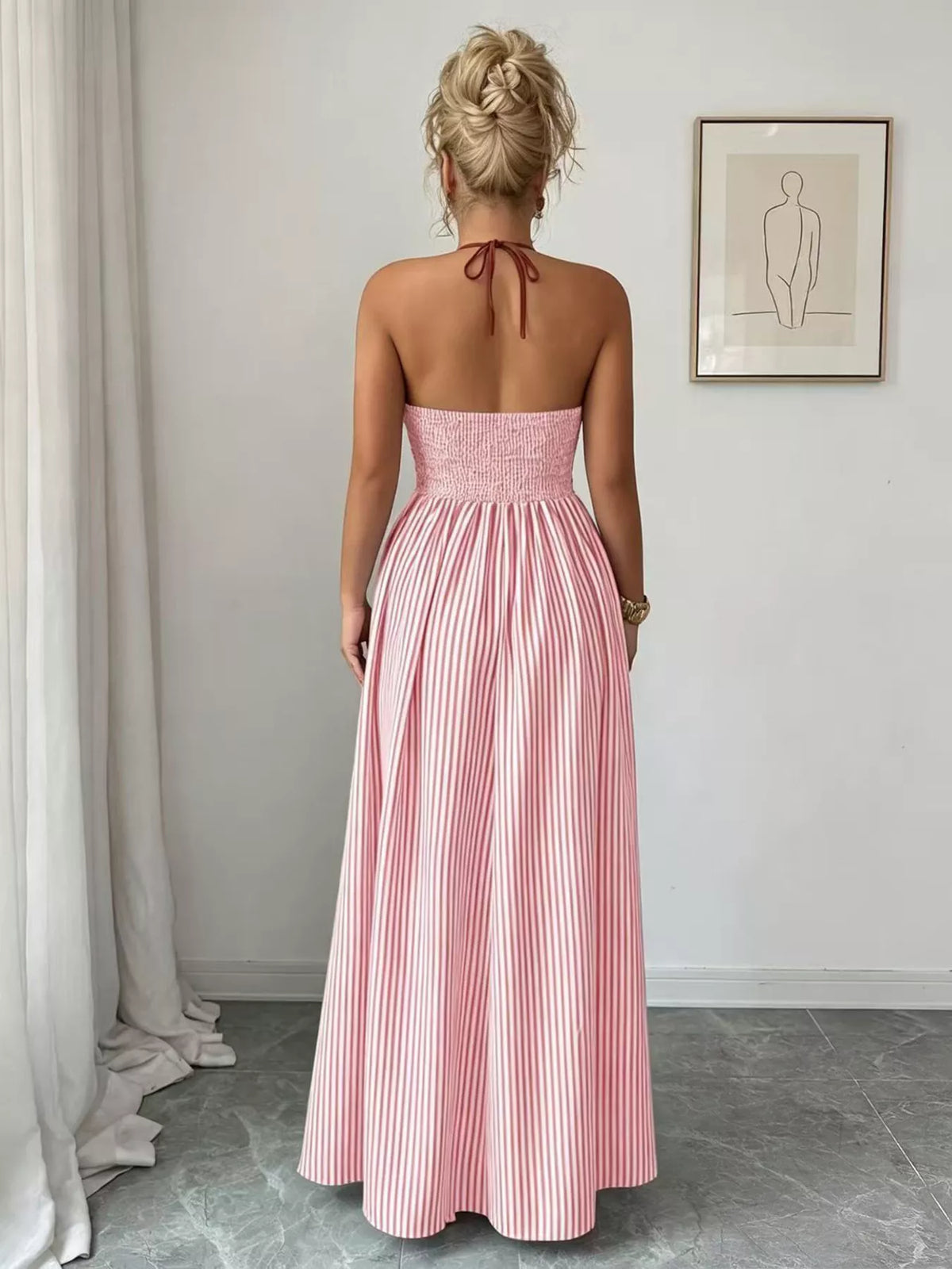 Striped Halter Neck Maxi Dress (12)