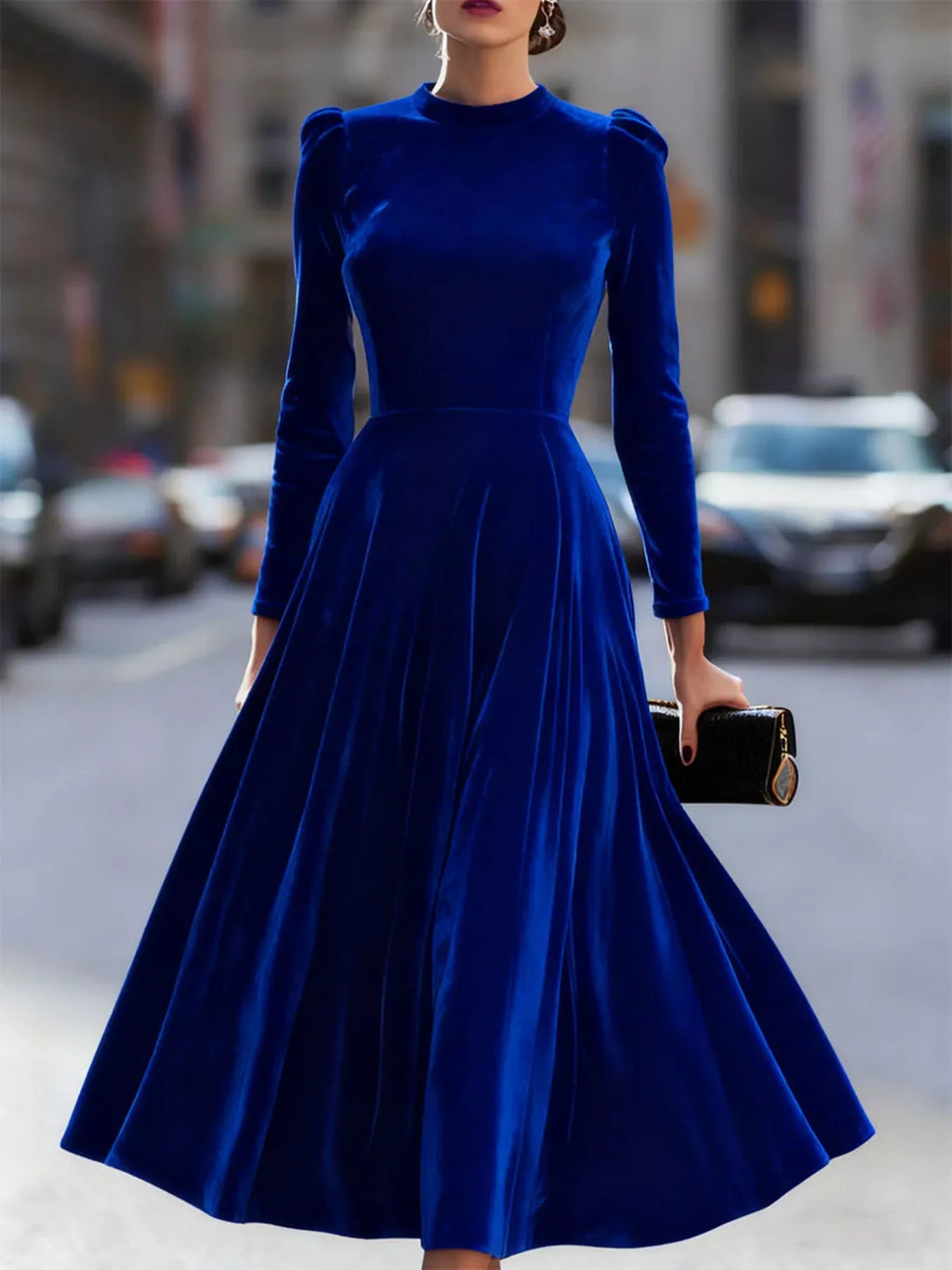Velvet Long Sleeve A-line Dress (11)