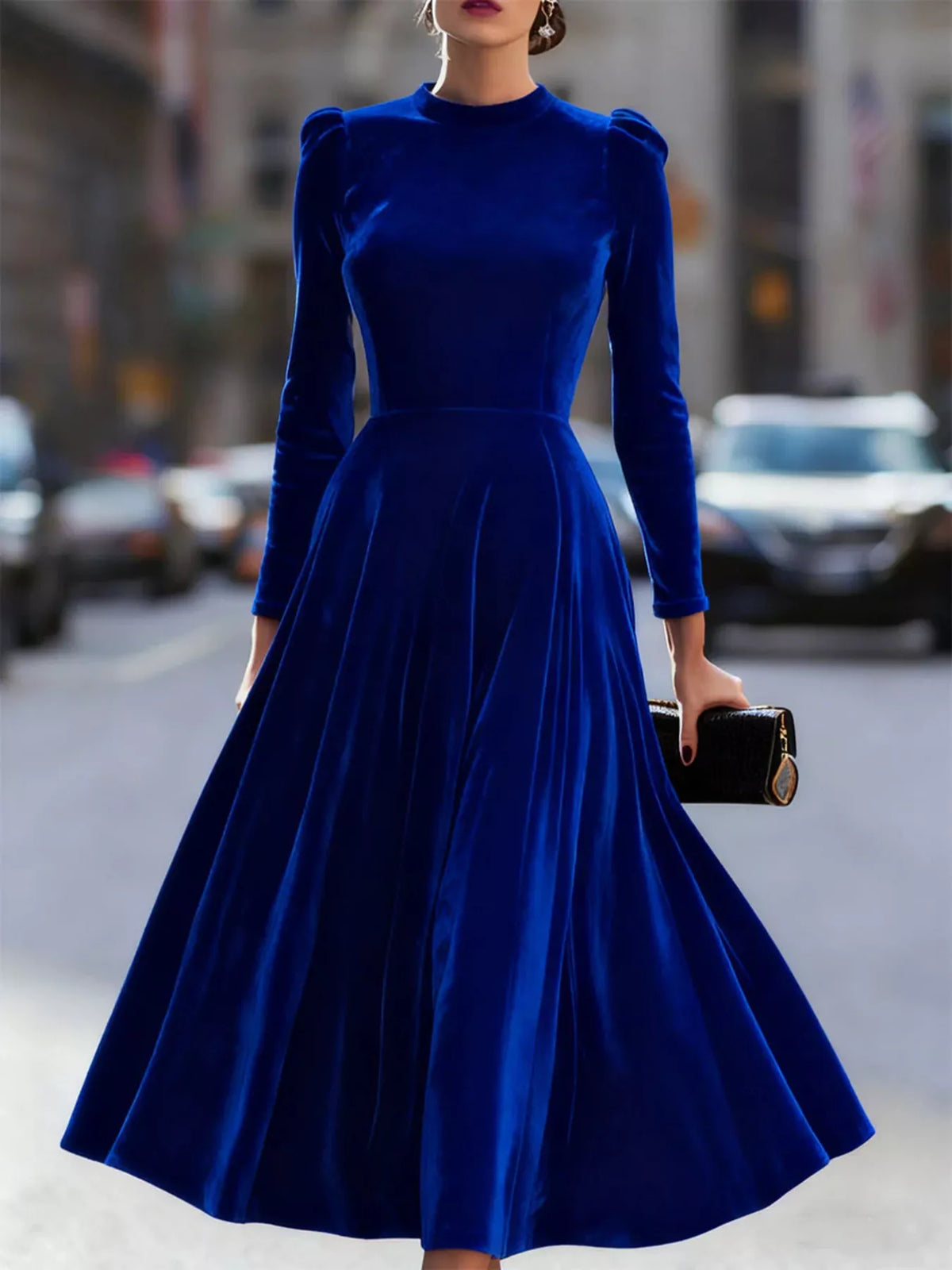 Velvet Long Sleeve A-line Dress (11)