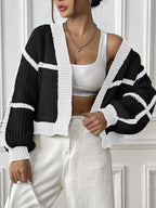Color-block Ribbed Knit Open-front Cropped Cardigan (19)