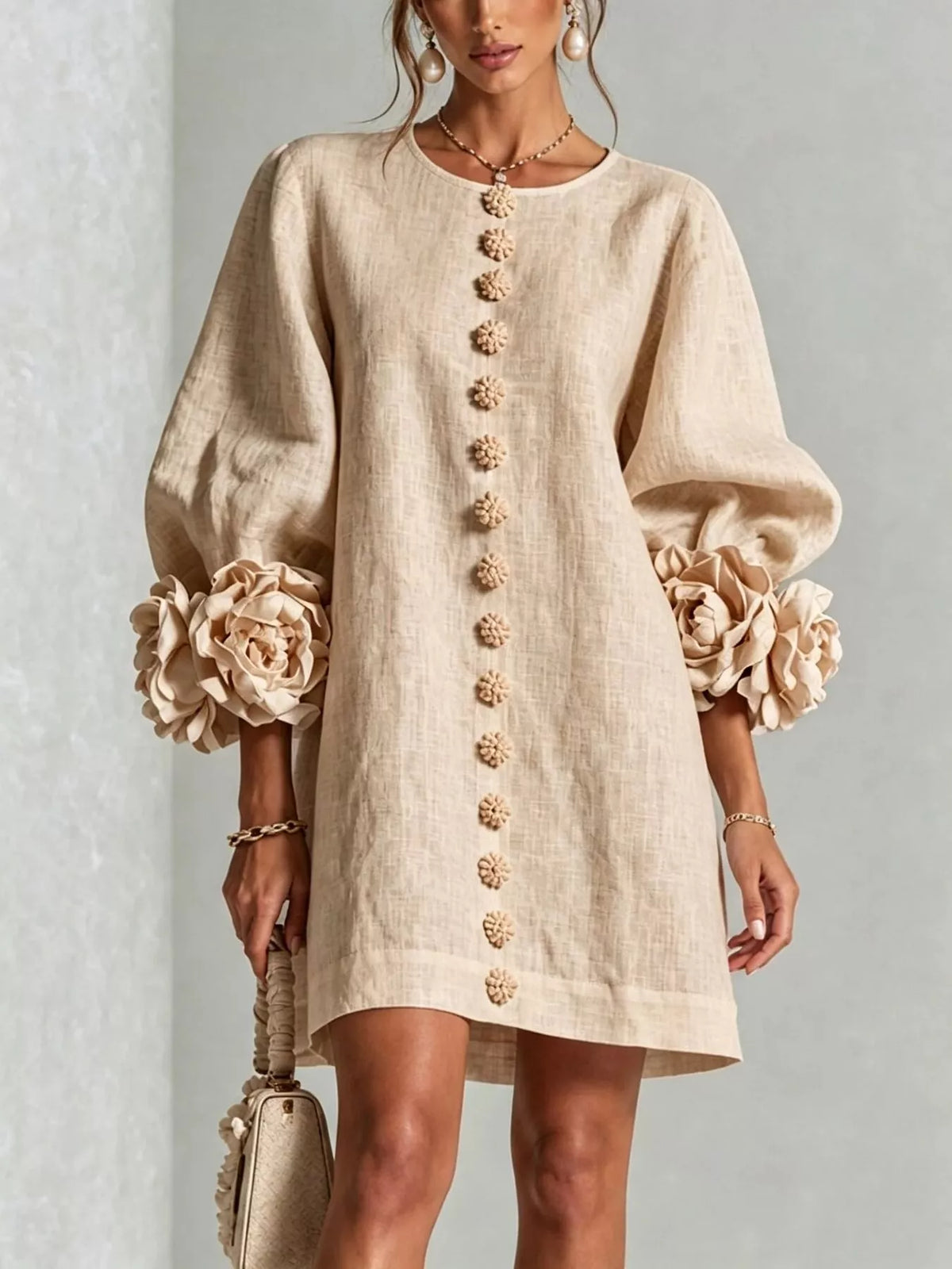 3d Floral 3/4 Sleeve Mini Dress (11)