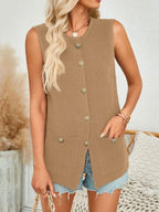 Button Down Round Neck Knit Vest (10)
