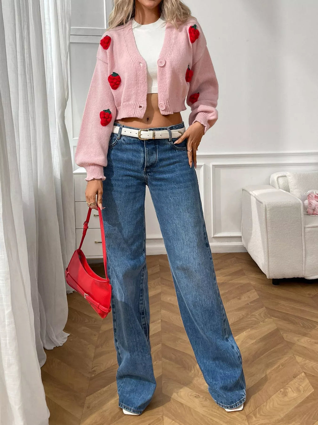 Strawberry Cropped Button-up Cardigan (15)