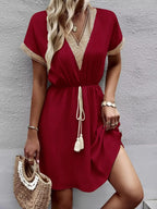 Contrast Trim V-neck Short Sleeve Mini Dress (19)
