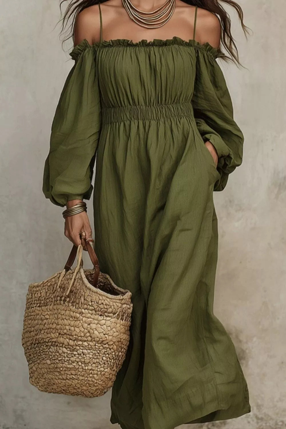 Spaghetti Strap Balloon Sleeve Dress (2)