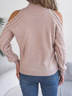 Cable Knit Cold Shoulder Turtleneck Sweater (8)