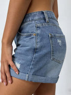 Ripped High-waisted Denim Shorts (5)
