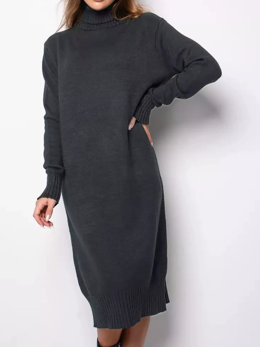 Turtleneck Ribbed Knit Sweater Dress (23)