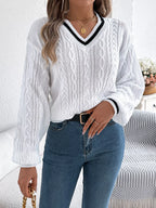 Cable Knit V-neck Long Sleeve Sweater (16)
