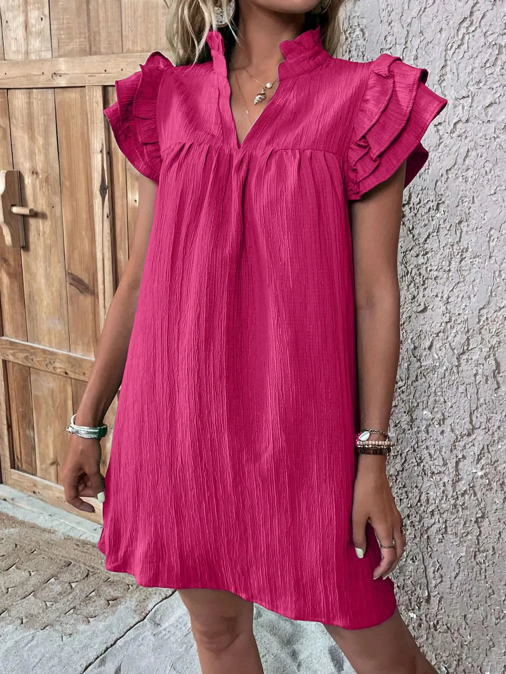 Ruffled Notched Cap Sleeve Mini Dress (11)