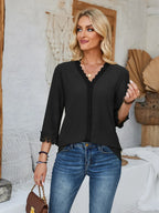 Lace Detail V-neck Three-quarter Sleeve Blouse (19)