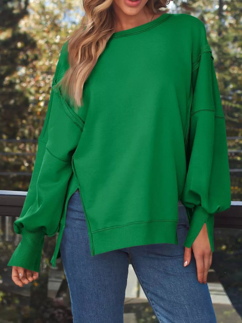 Side Slit Long Sleeve Oversized Sweatshirt (18)