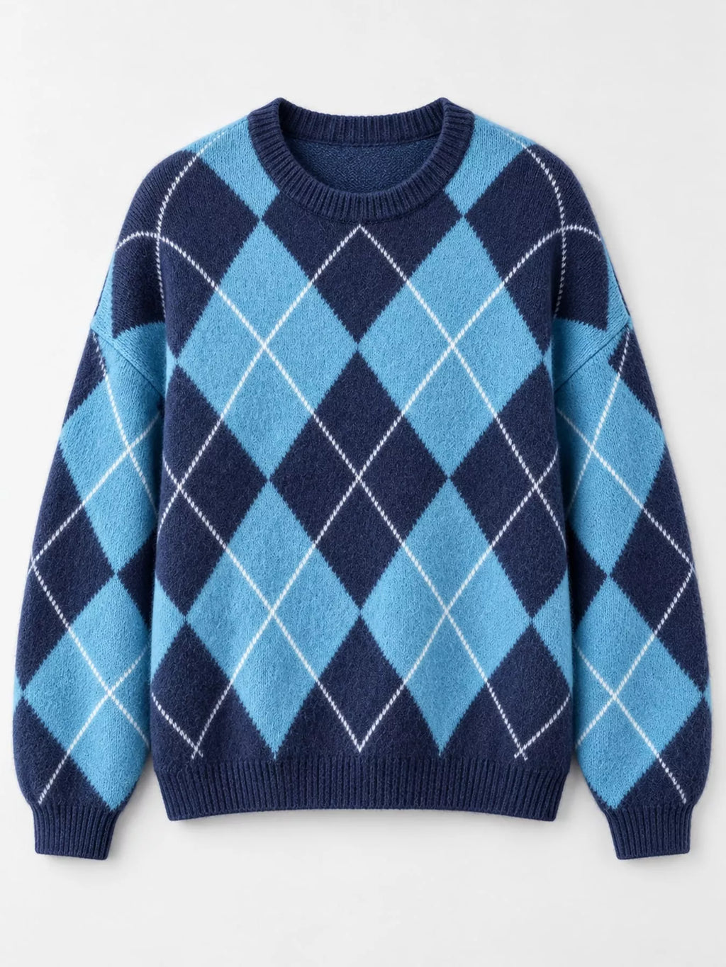 Argyle Pattern Fuzzy Knit Sweater (29)