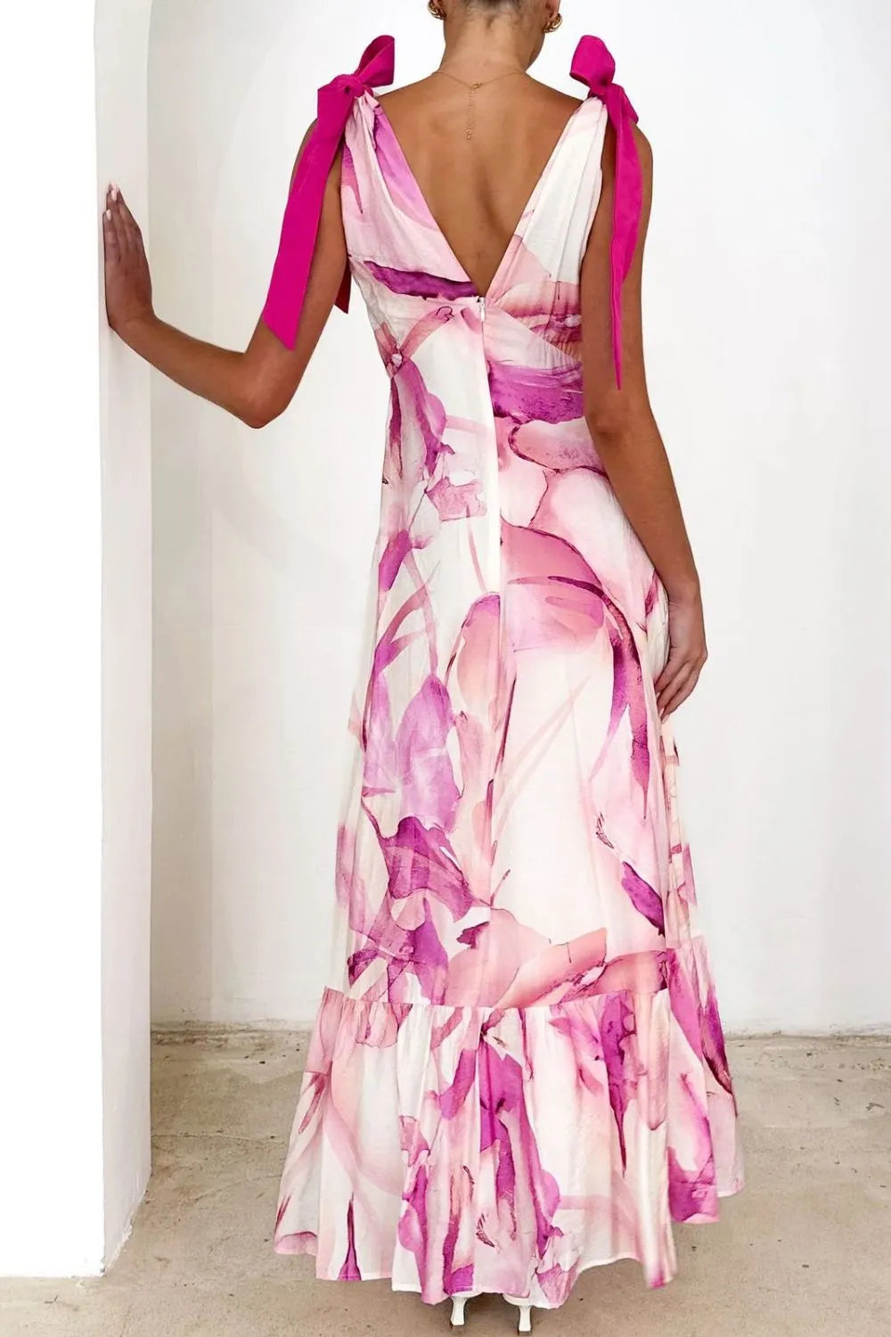 Printed V-neck Tie Shoulder Midi Cami Dress (16)
