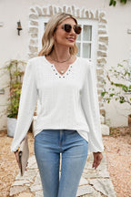 Eyelet Notched Neck Balloon Sleeve Blouse (20)