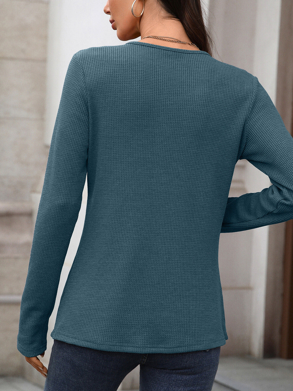 Waffle Knit Long Sleeve T-shirt (17)