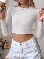 Cutout Back Long Sleeve Crop T-shirt (12)