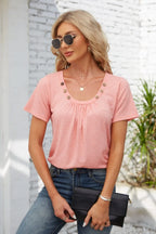 Decorative Button Scoop Neck T-shirt (3)
