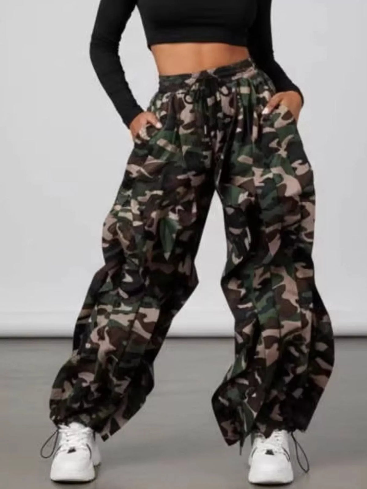Printed Cargo Pants Drawstring Waist (2)