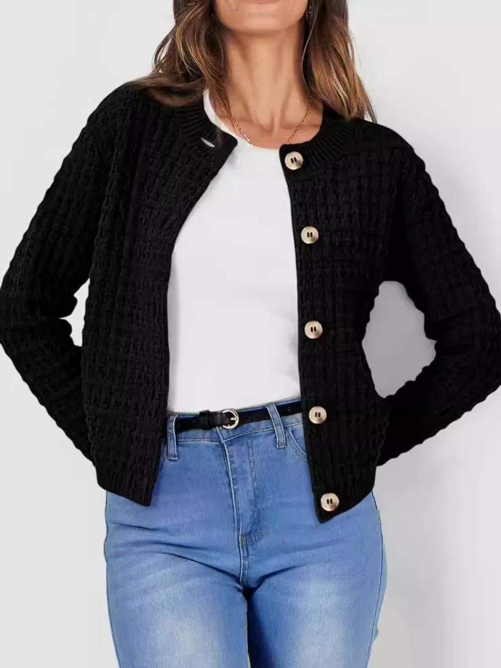 Button Up Round Neck Long Sleeve Cardigan (7)
