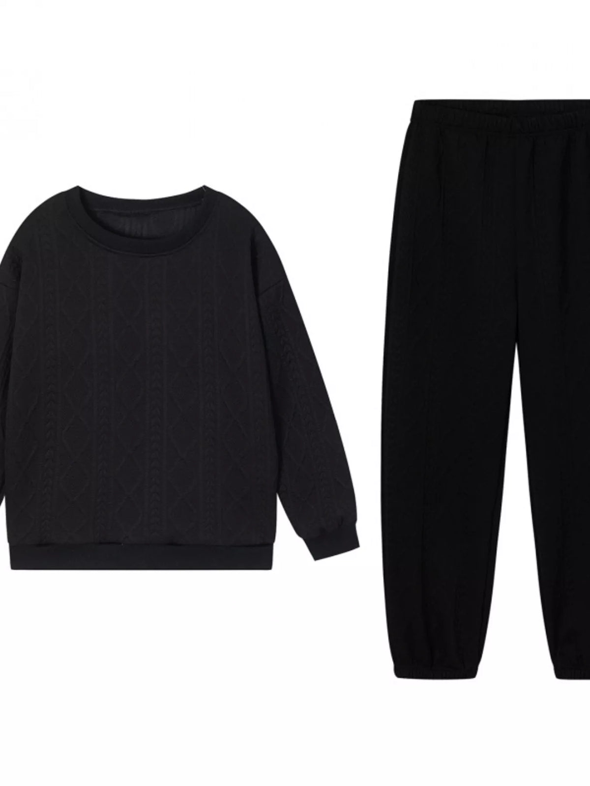 Texture Round Neck Top Pants Set (20)