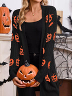 Halloween Pumpkin Open Front Knit Cardigan (2)