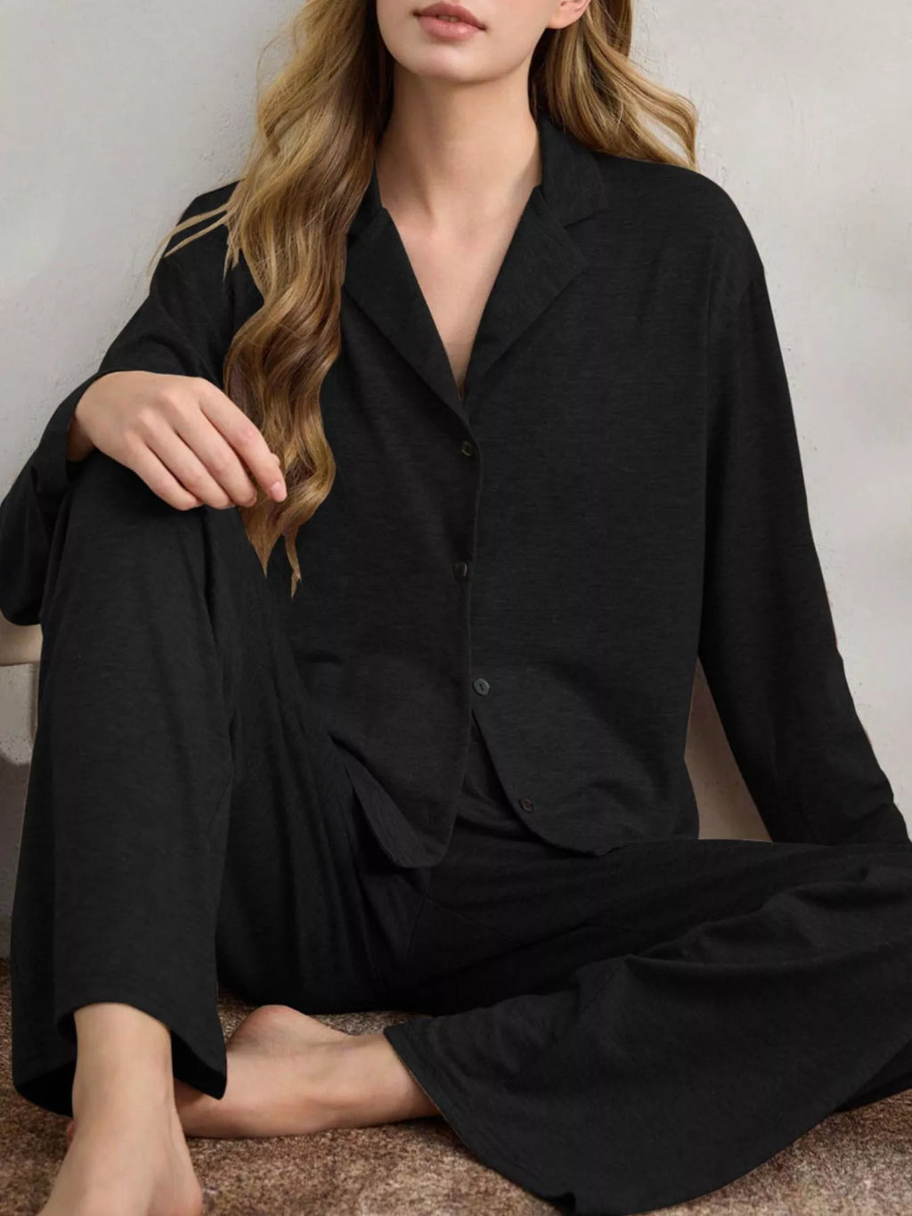 Button-down Top Wide-leg Pants Lounge Set (11)