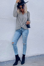 Twist Front Long Sleeve Waffle Knit Top (10)