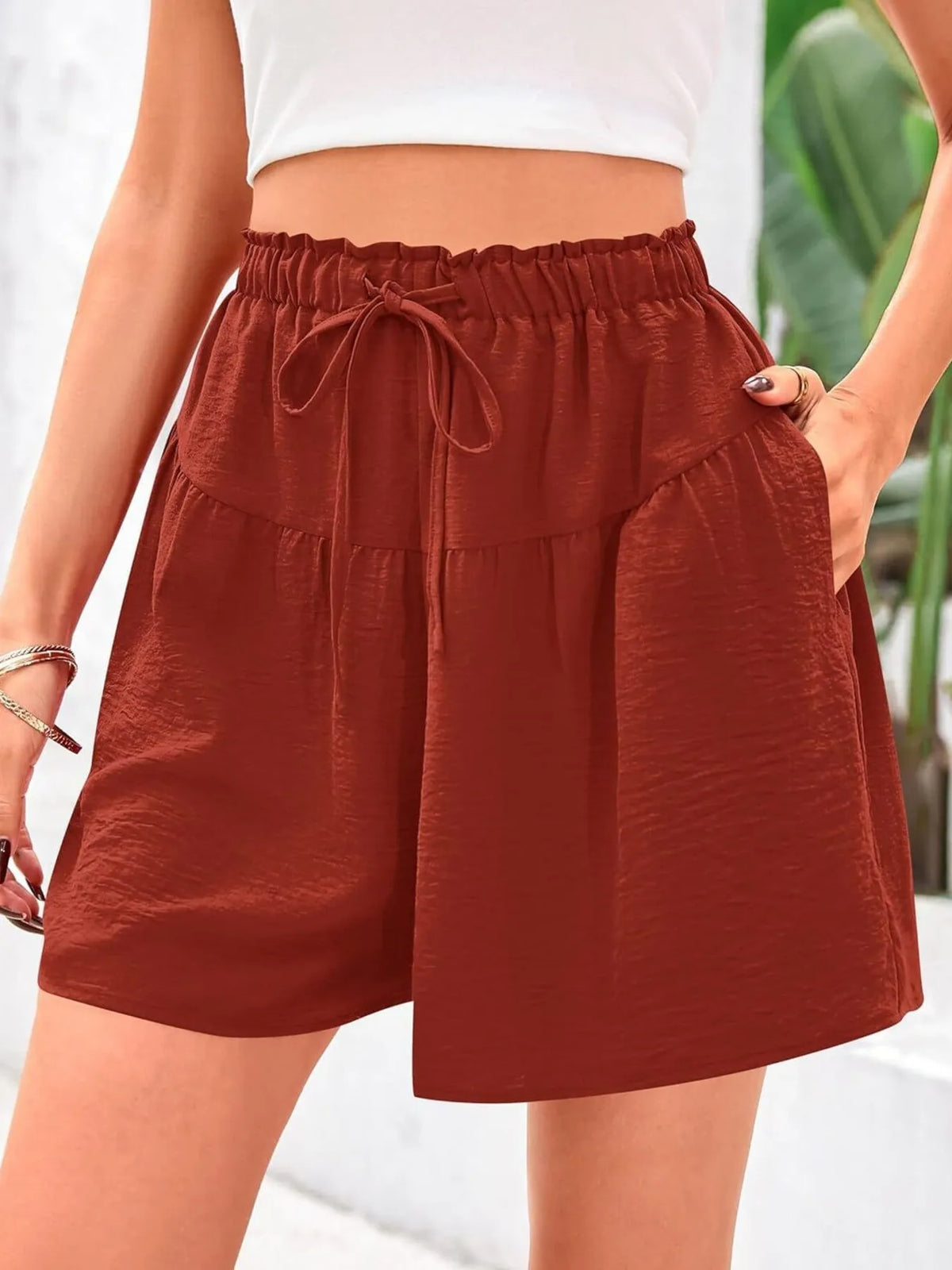 Full Size Casual Drawstring High Waist Relaxed Shorts Plus (4)