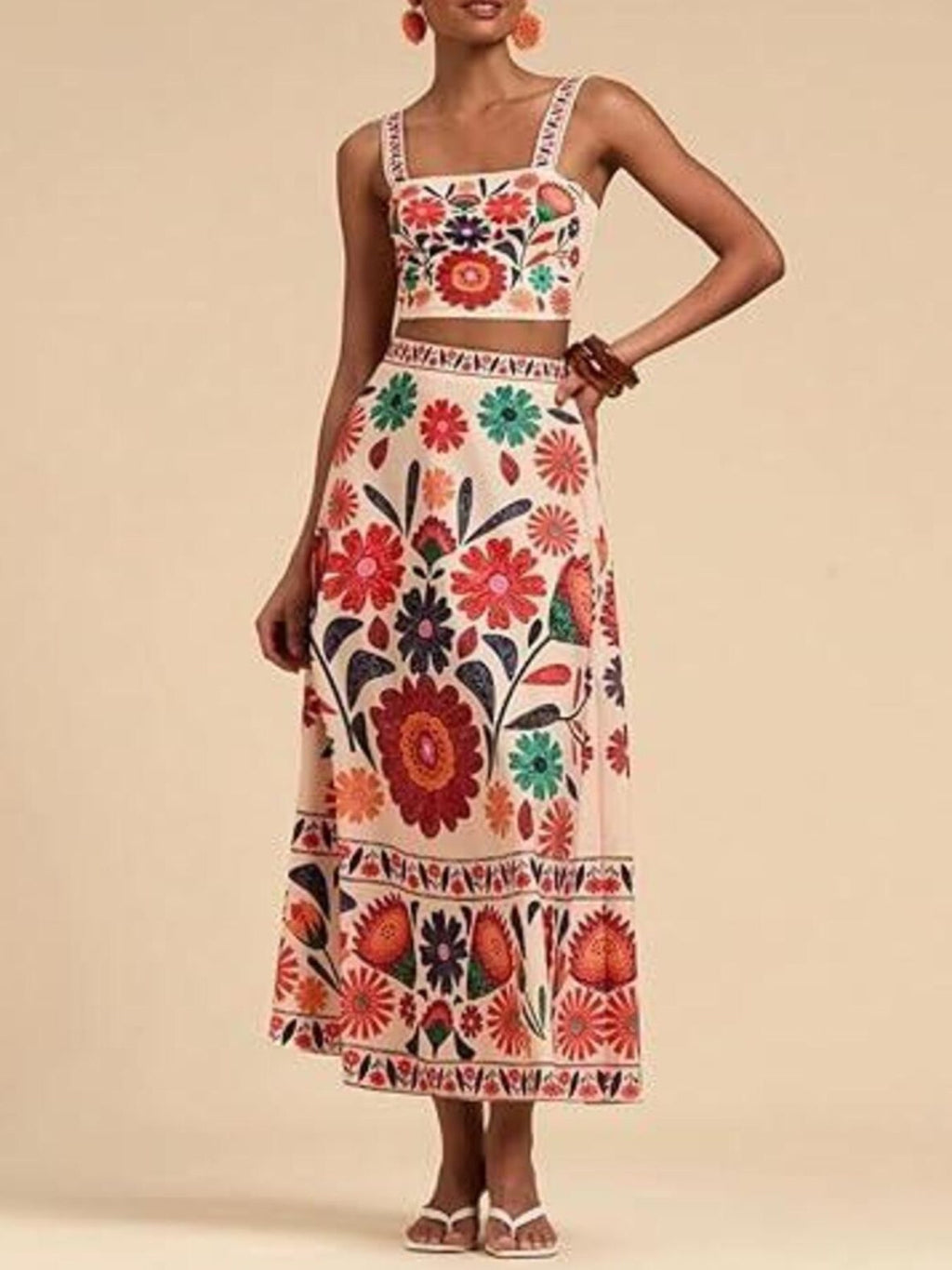 Floral Print Crop Top Skirt Set (3)