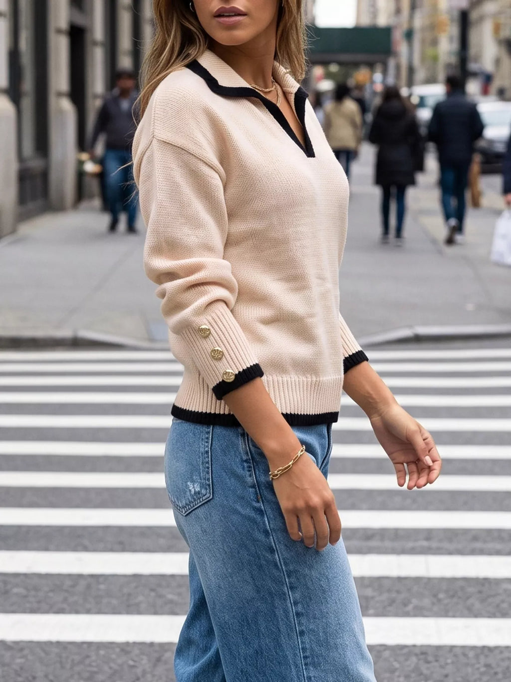Contrast Trim Polo Collar Sweater (13)