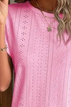 Eyelet Round Neck Short Sleeve T-shirt (28)