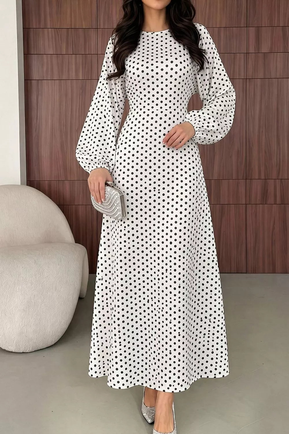 Polka Dot Long Sleeve Maxi Dress (3)