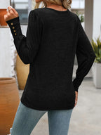 Decorative Button Round Neck Long Sleeve T-shirt (16)