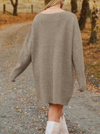 V-neck Dropped Shoulder Sweater Dress (2)