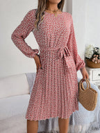 Ditsy Floral Tie Waist Pleated Dress (10)