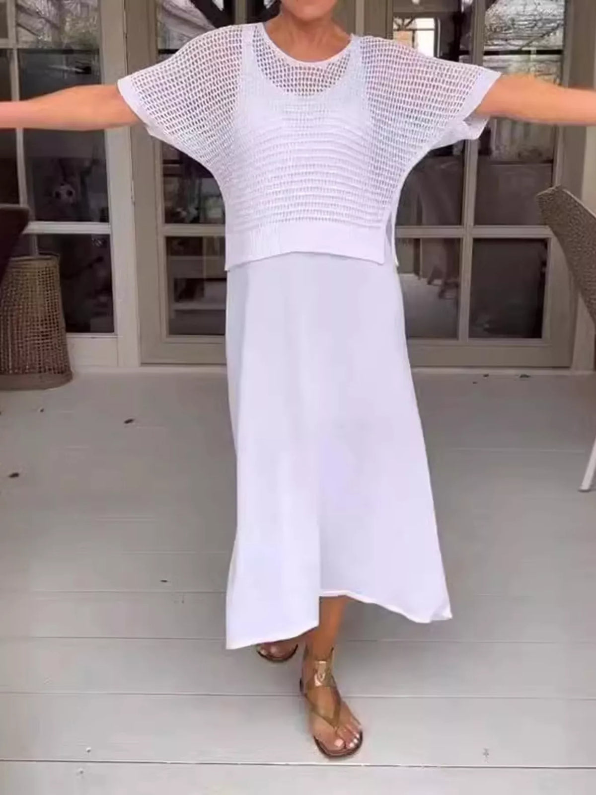 Full Size Openwork Knit Cover Up Dress Set Plus (4)