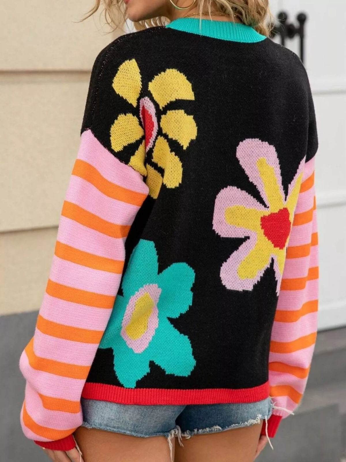 Floral Striped Crew Neck Sweater (13)
