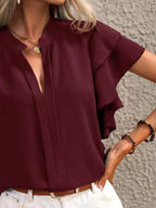 Ruffle Sleeve Notched Blouse (27)