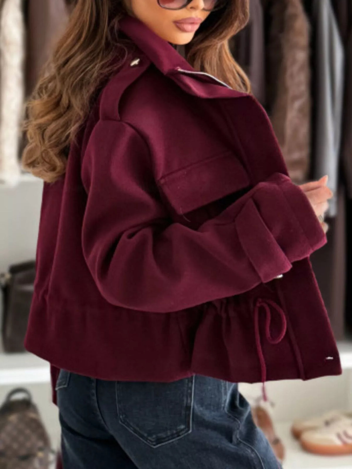 Drawstring Button-up Casual Jacket (12)
