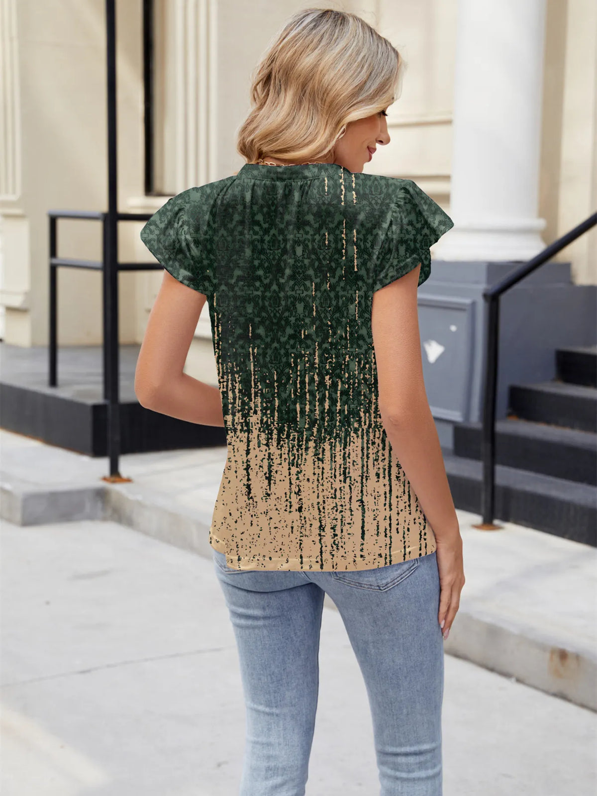 Floral Print V-neck Cap Sleeve Casual Summer Blouse (25)