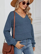 Eyelet V-neck Long Sleeve Sweater (8)